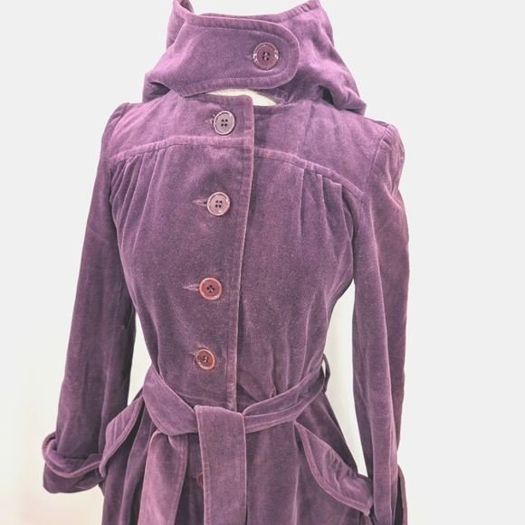 VTG Plum Velvet, Hooded Opera Swing Coat W Slouchy Cuffs/Pockets. Small - Picture 3 of 16